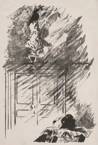 Perched upon a Bust of Pallas, by Édouard Manet, 1875