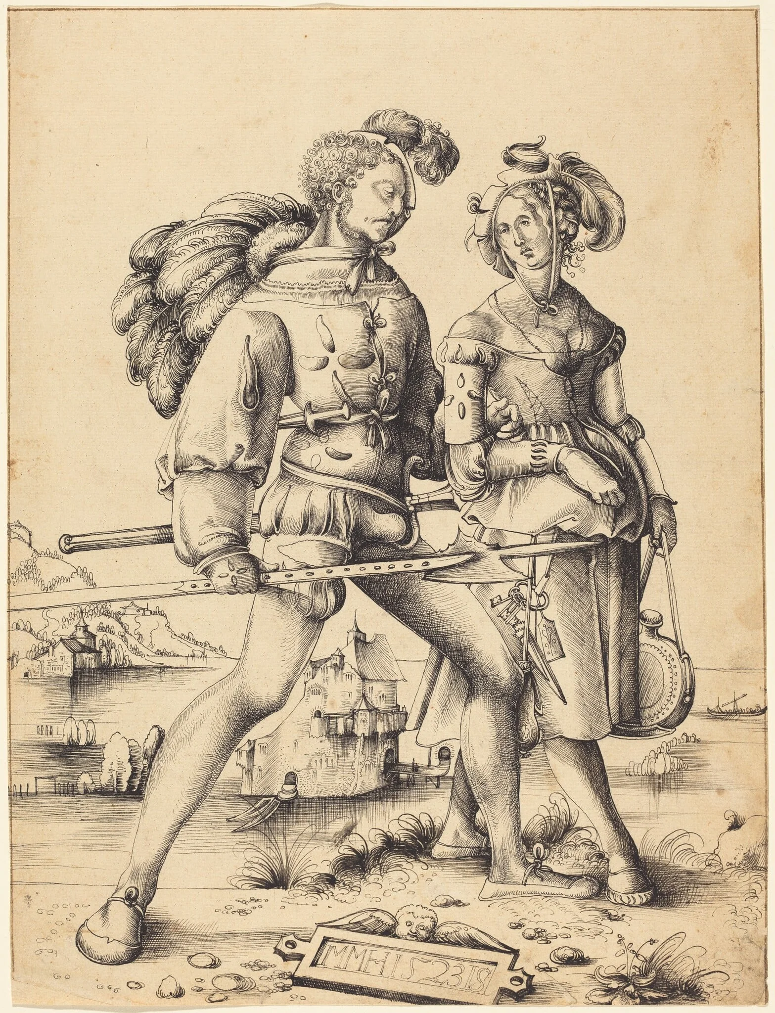 A Soldier Walking with a Camp Follower, detail