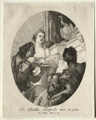 Three Women Presenting Gifts of Marc Anthony to Cleopatra, by Giovanni Domenico Tiepolo, 1750