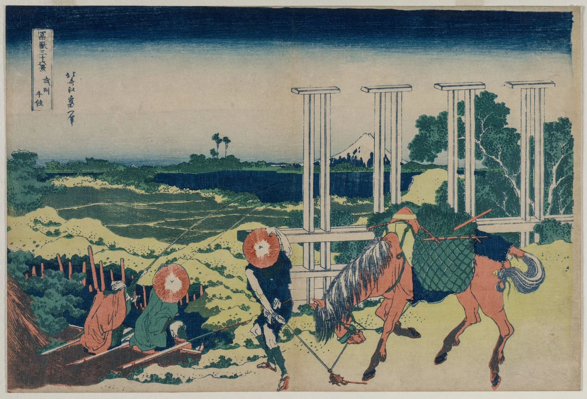 The Weir at Senju in Musashi Province (from the series Thirty-Six Views of Mt. Fuji), detail