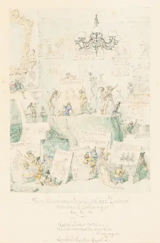 Fairy Connoisseurs Inspecting Mr. Frederick Locker's Collection of Drawings, by George Cruikshank, graphite, 1867
