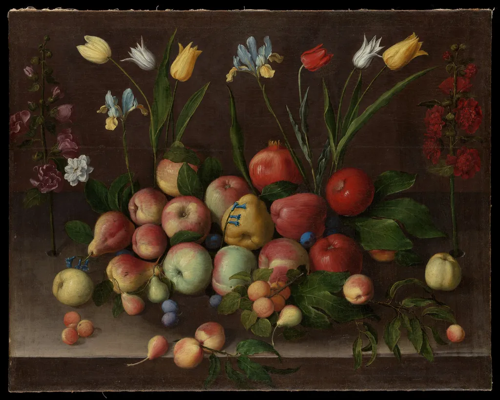 Fruit and Flowers, by Orsola Maddalena Caccia, oil, 1630