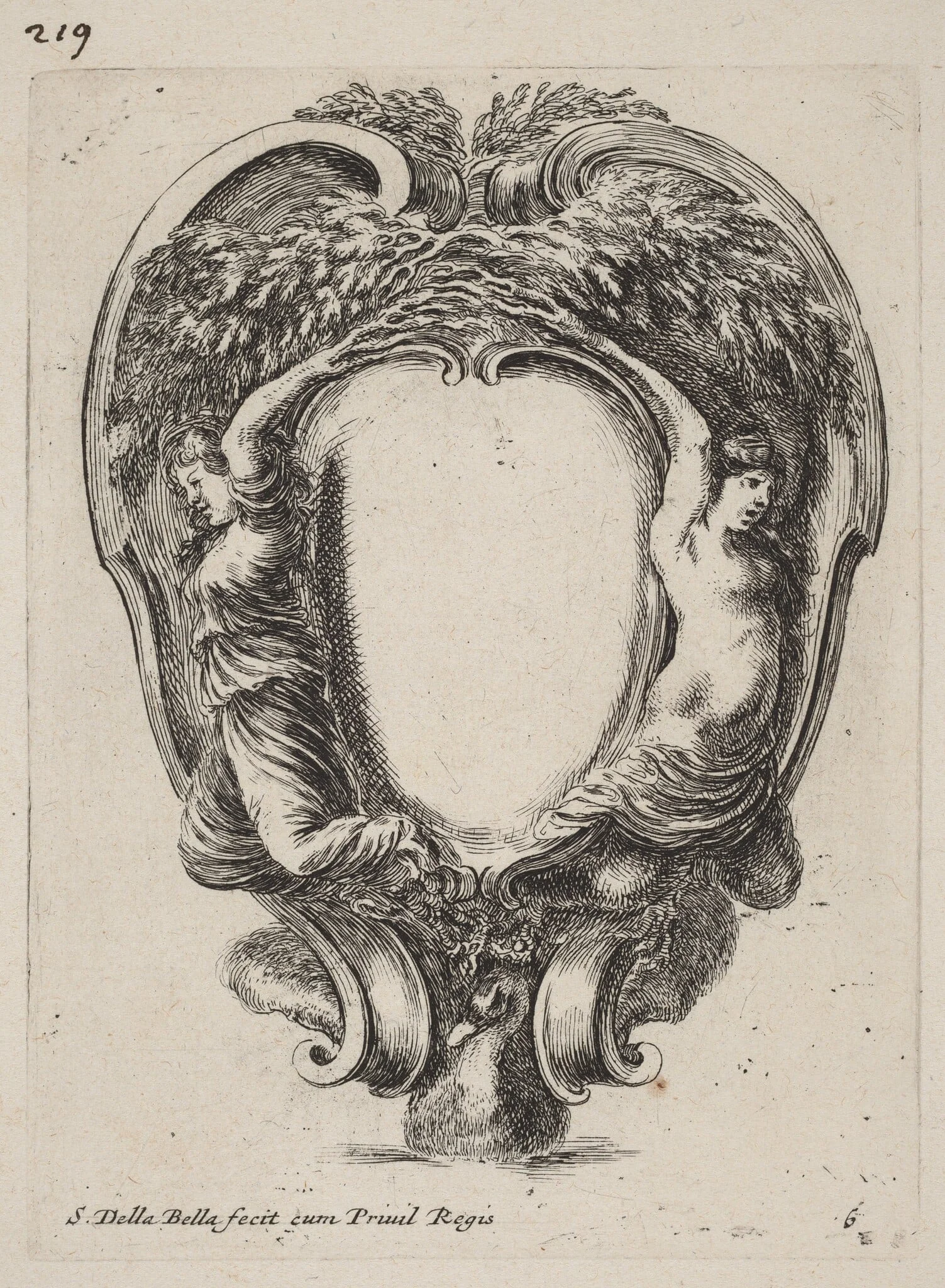 Cartouche with Two Nymphs Metamorphosed into Trees, detail