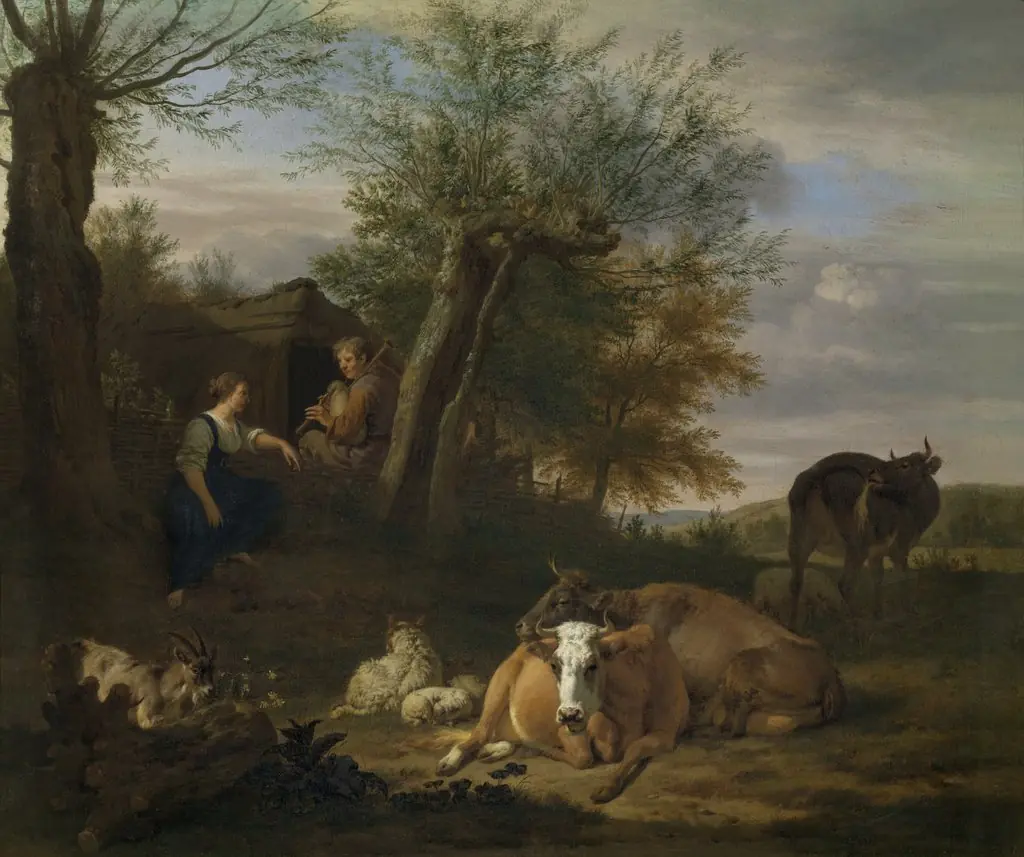 Bagpiper, by Adriaen van de Velde, oil, 1650