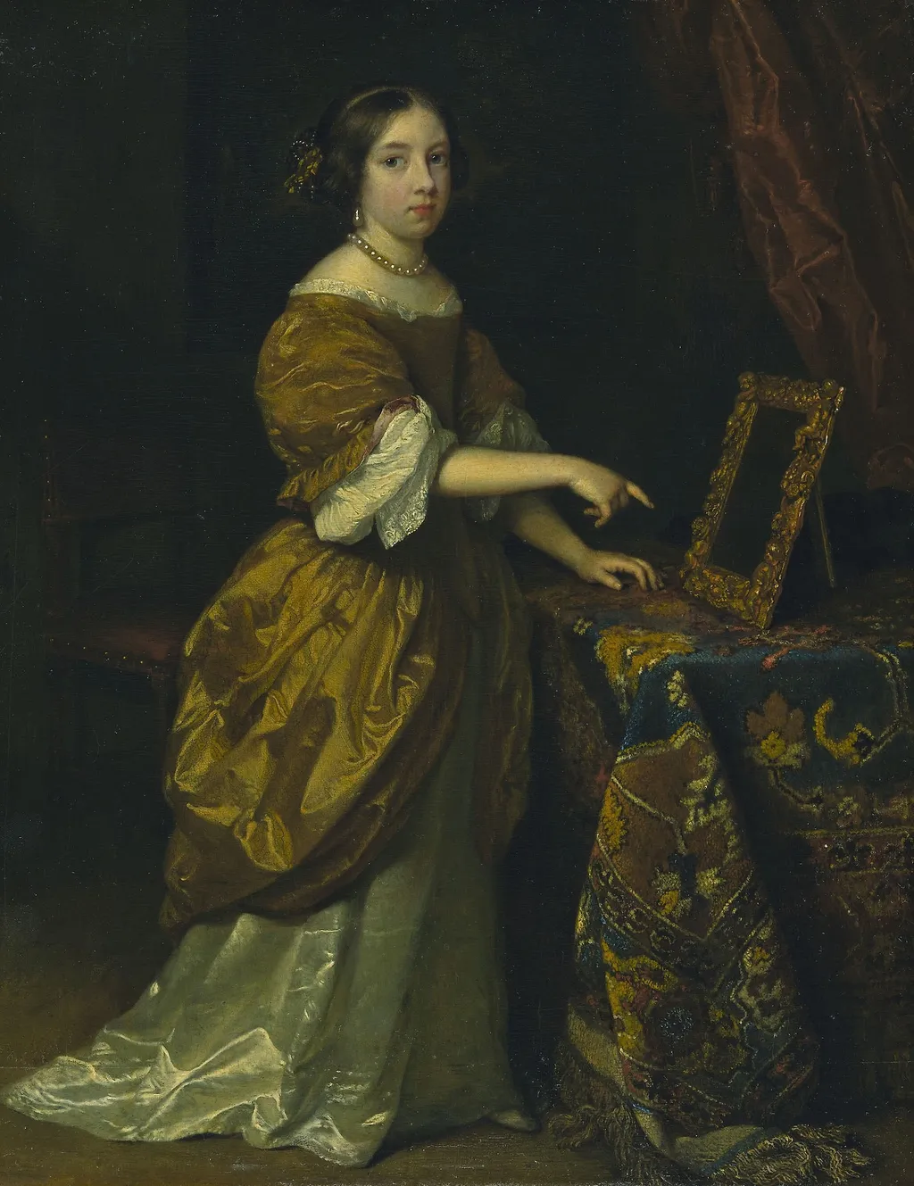 Girl Standing before a Mirror, by Caspar Netscher, unspecified, 1668