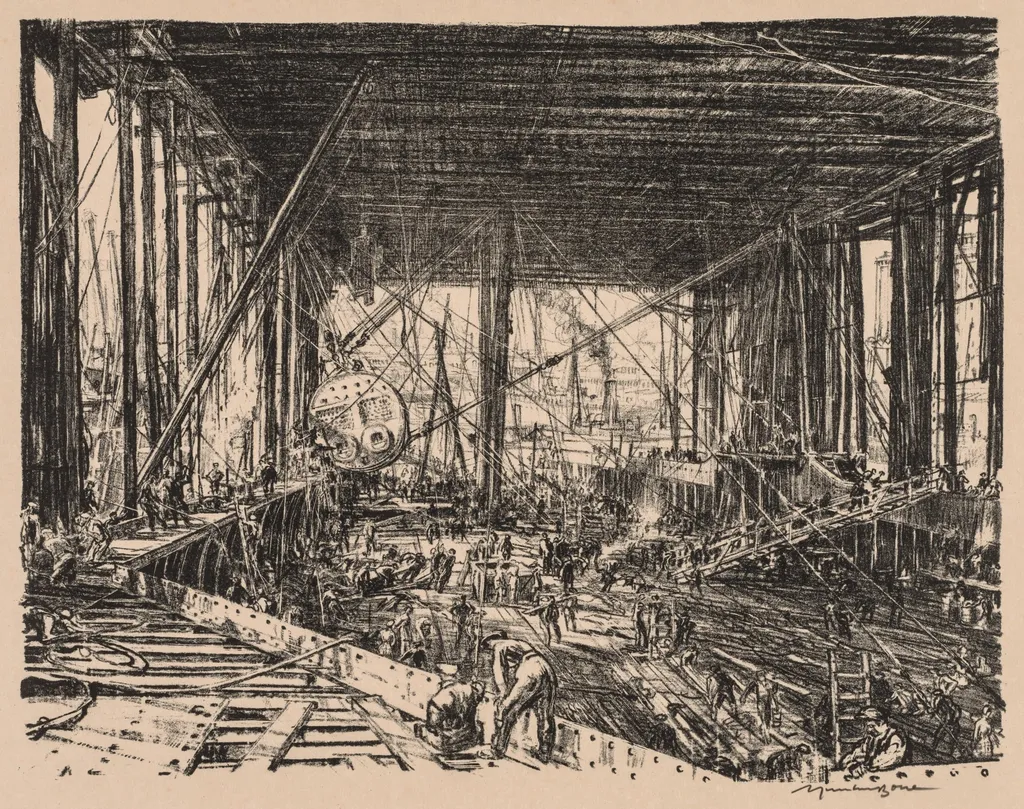 On the Clyde, 1917-1918:  The Floor of the Train Ferry, by Muirhead Bone, 1918