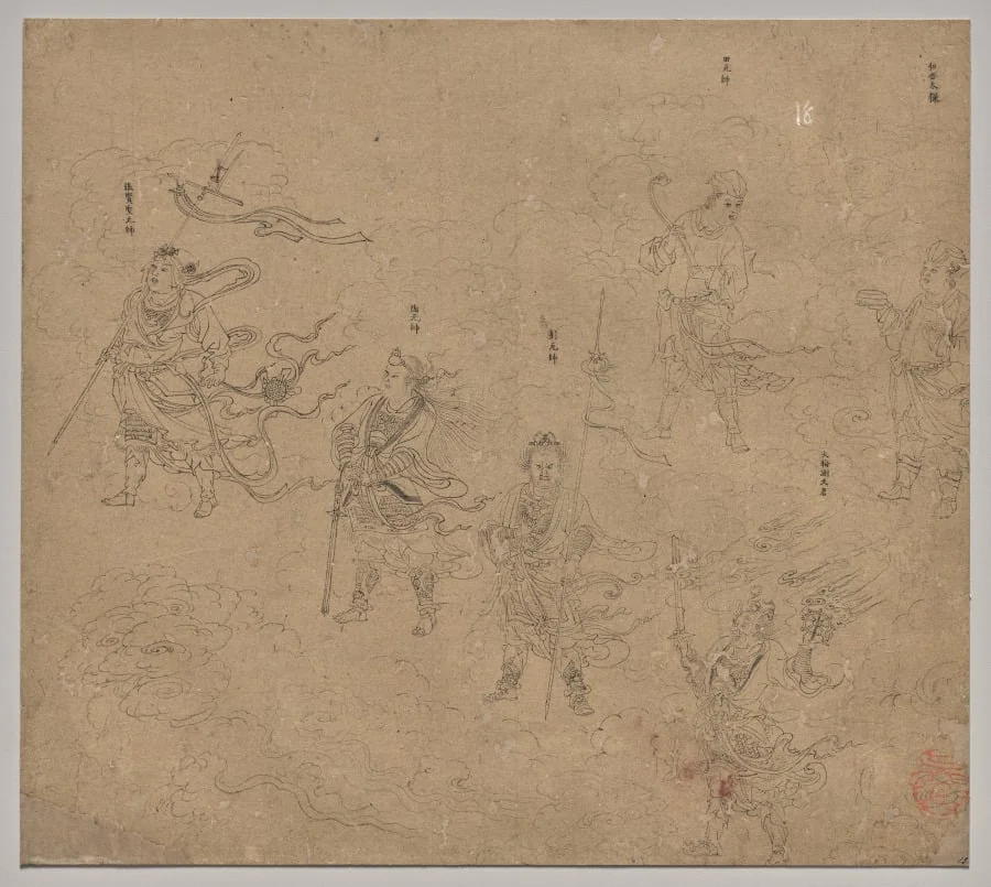Album of Daoist and Buddhist Themes: Procession of Daoist Deities: Leaf 15, detail