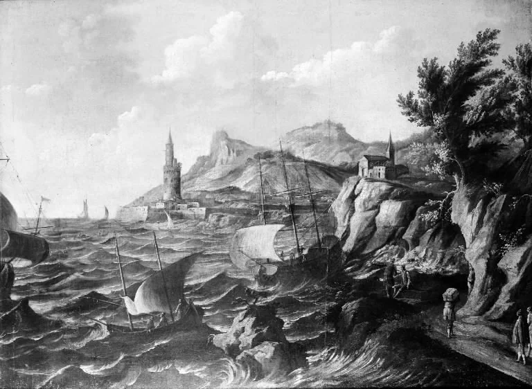 Ships off a Rocky Coast, detail