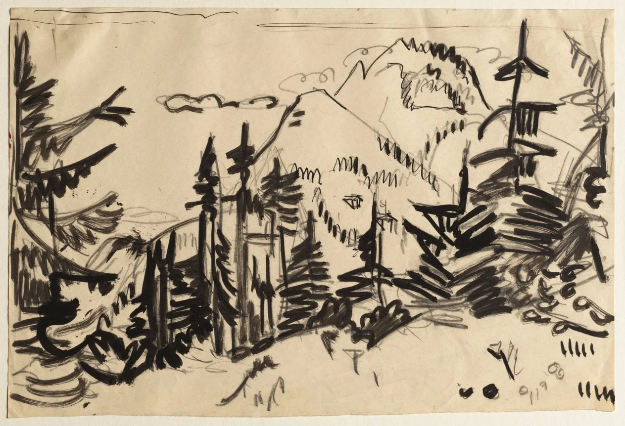 Mountain Landscape with Fir Trees, detail