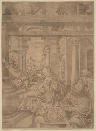 The Adoration of the Shepherds, by Frans Crabbe van Espleghem, ink, 1516