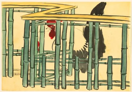 Flowers of a Hundred Worlds (Momoyogusa): Rooster (Chabo), by Kamisaka Sekka, 1909