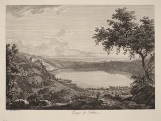 Lago di Nemi (Lake Nemi), by Albert Christoph Dies, ink, 1792