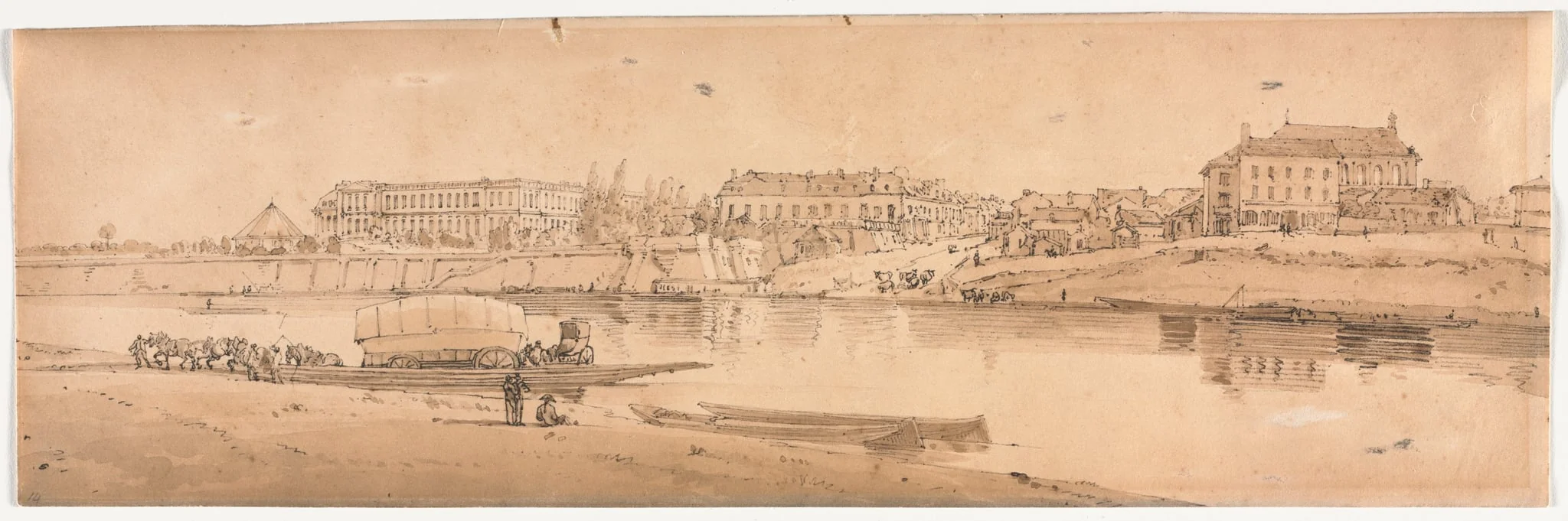 A Selection of Twenty of the Most Picturesque Views in Paris: View of the Palace and Village of Choisi on the Banks of the Seine, detail