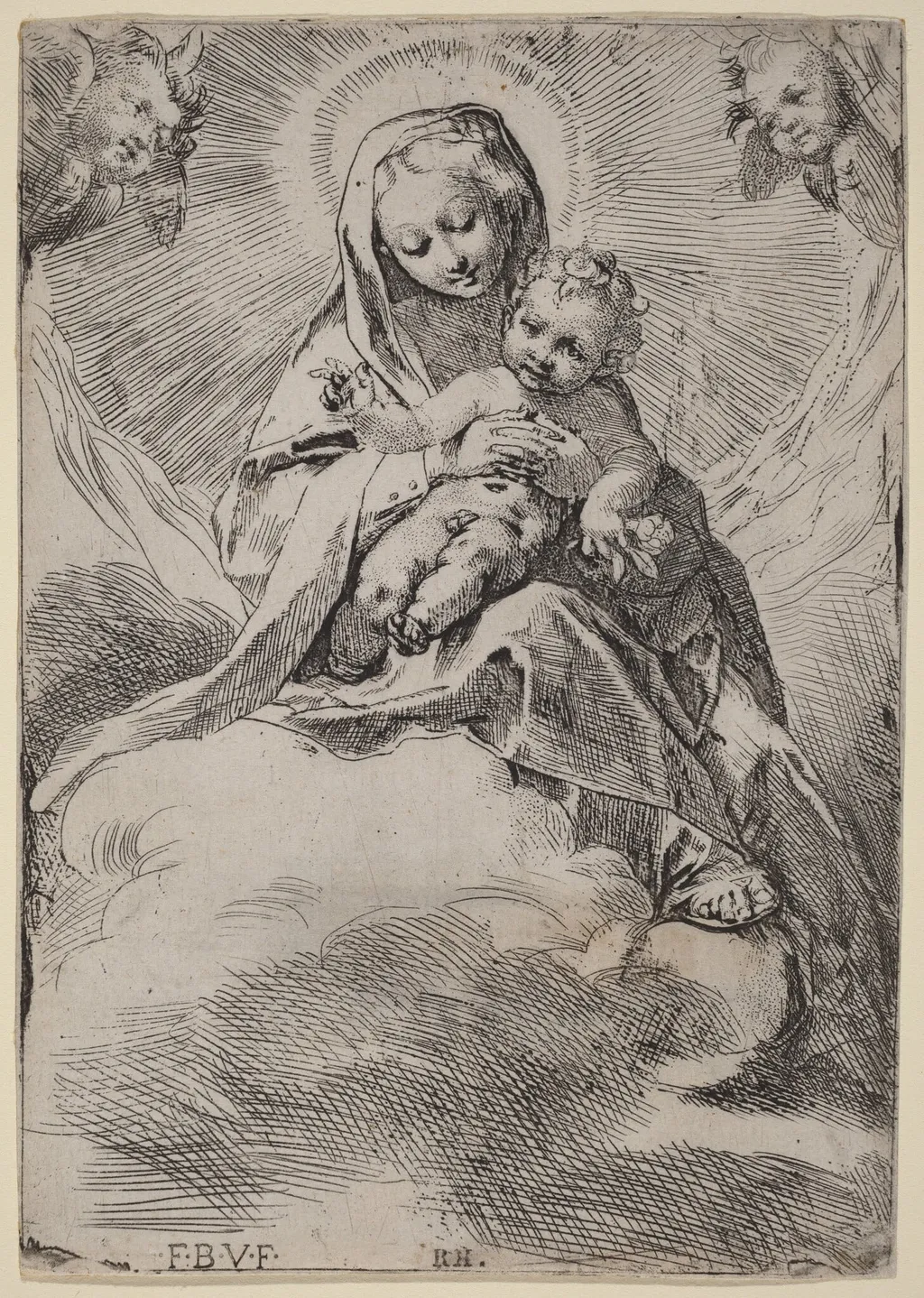 Madonna in the Clouds, by Federico Barocci, ink, 1574