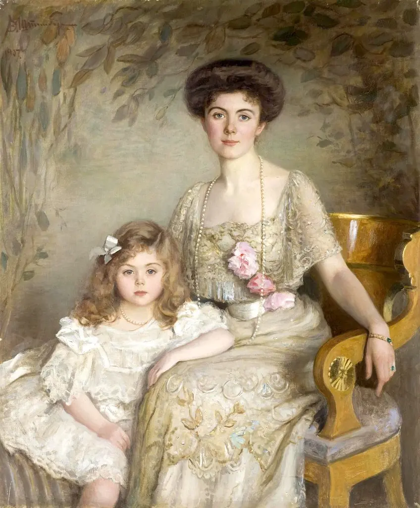Portrait of A.V.Balashova (Born Gendrikova) with Her Daughter, by Victor Schtember, oil, 1907