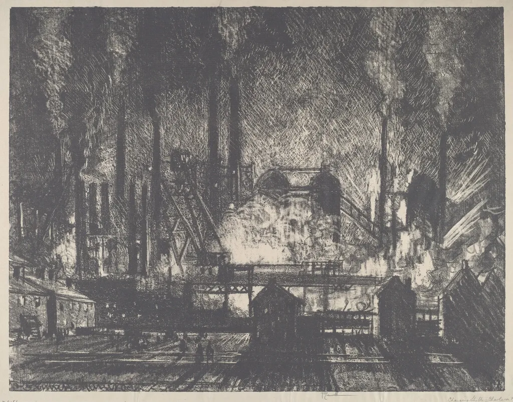 Changing Shifts, Charleroi, by Joseph Pennell, ink, 1911