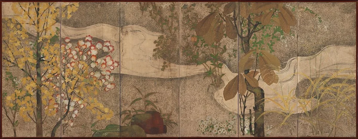 渓流春秋草木図屏風|Autumn Trees and Grasses by a Stream, detail