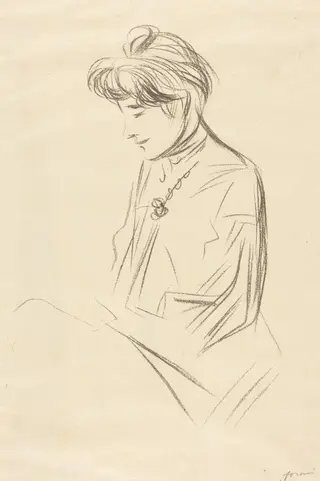 Etude de femme assise, en buste de profil (Study of a Seated Woman, Half-Length in Profile), by Jean-Louis Forain, ink, 1903