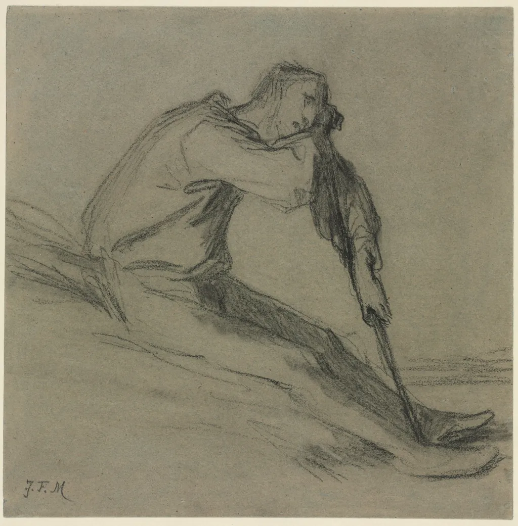 Seated Peasant Resting on a Hoe, by Jean François Millet, 1854