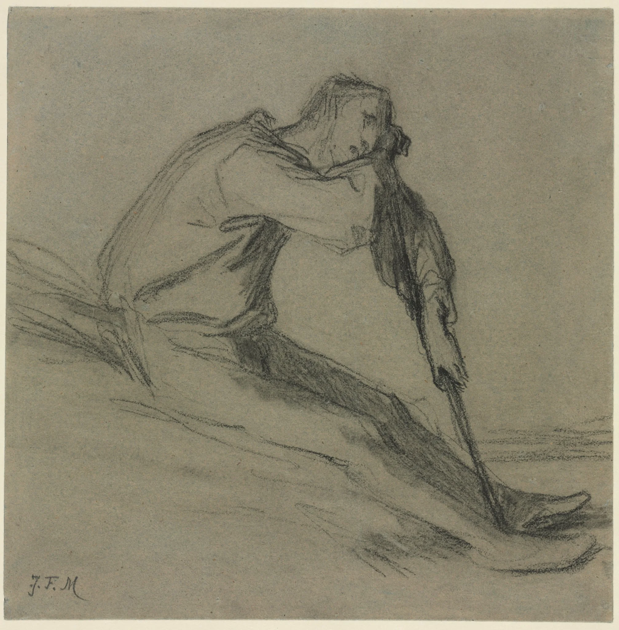 Seated Peasant Resting on a Hoe, detail