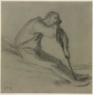 Seated Peasant Resting on a Hoe, by Jean François Millet, 1854