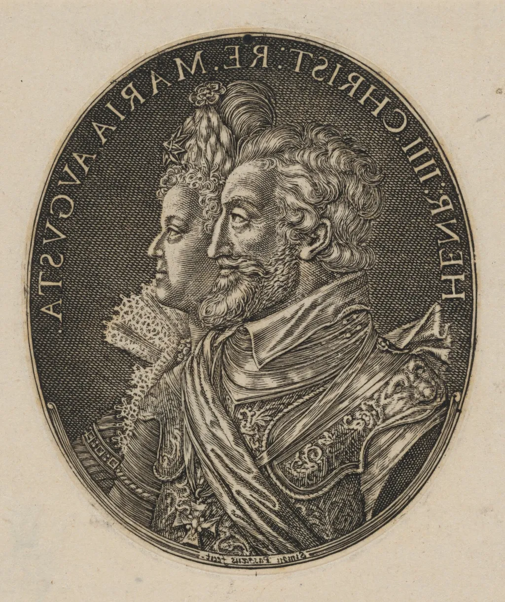 Henri IV and Maria de Medici [top half], by Simon van de Passe, ink, 1621