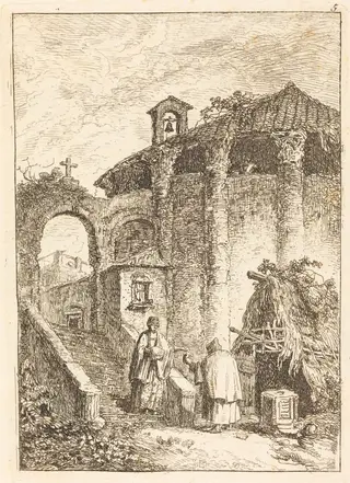 The Ancient Temple, by Hubert Robert, ink, 1770