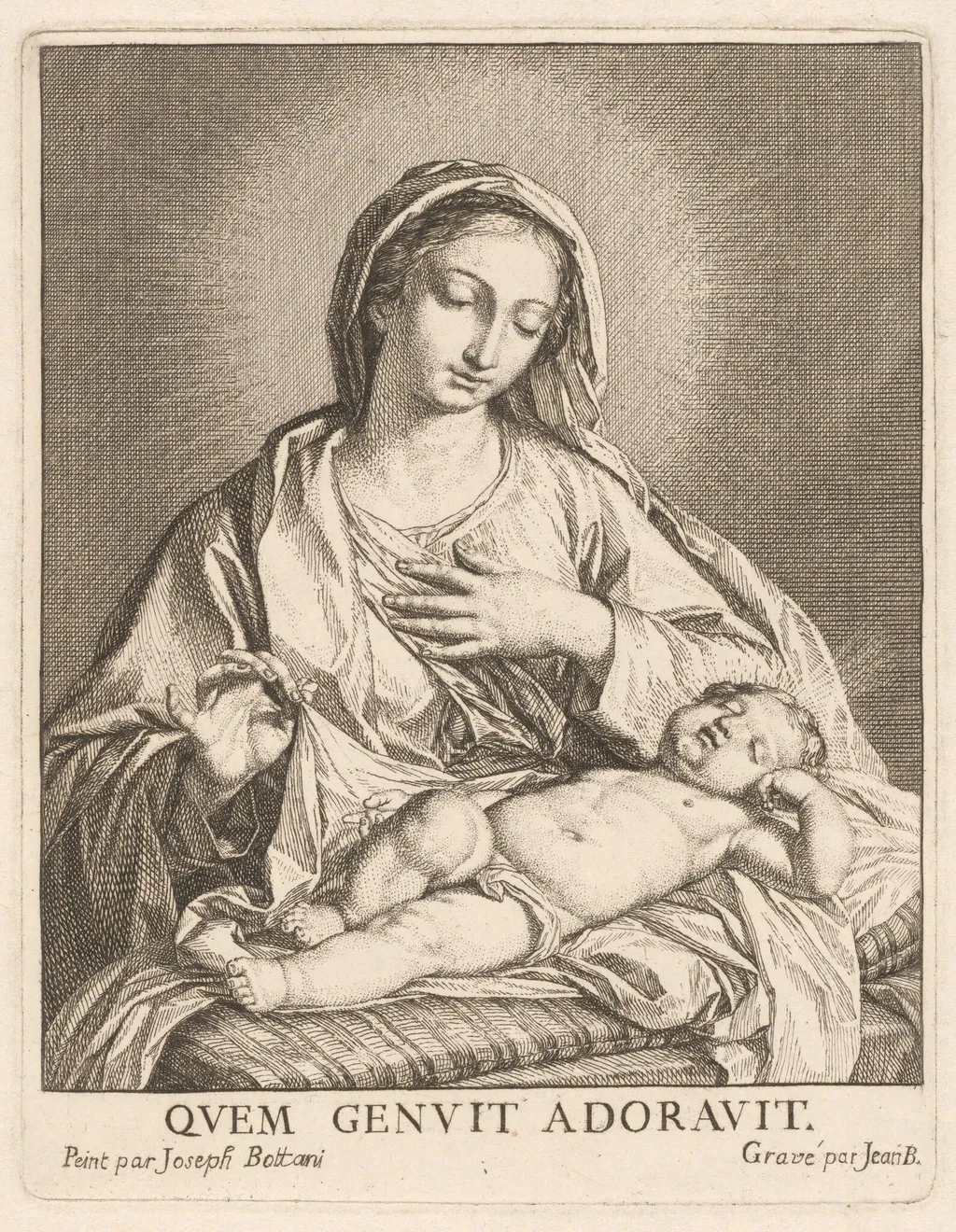 The Virgin and Sleeping Child, by Giovanni Bottani, ink, 1701