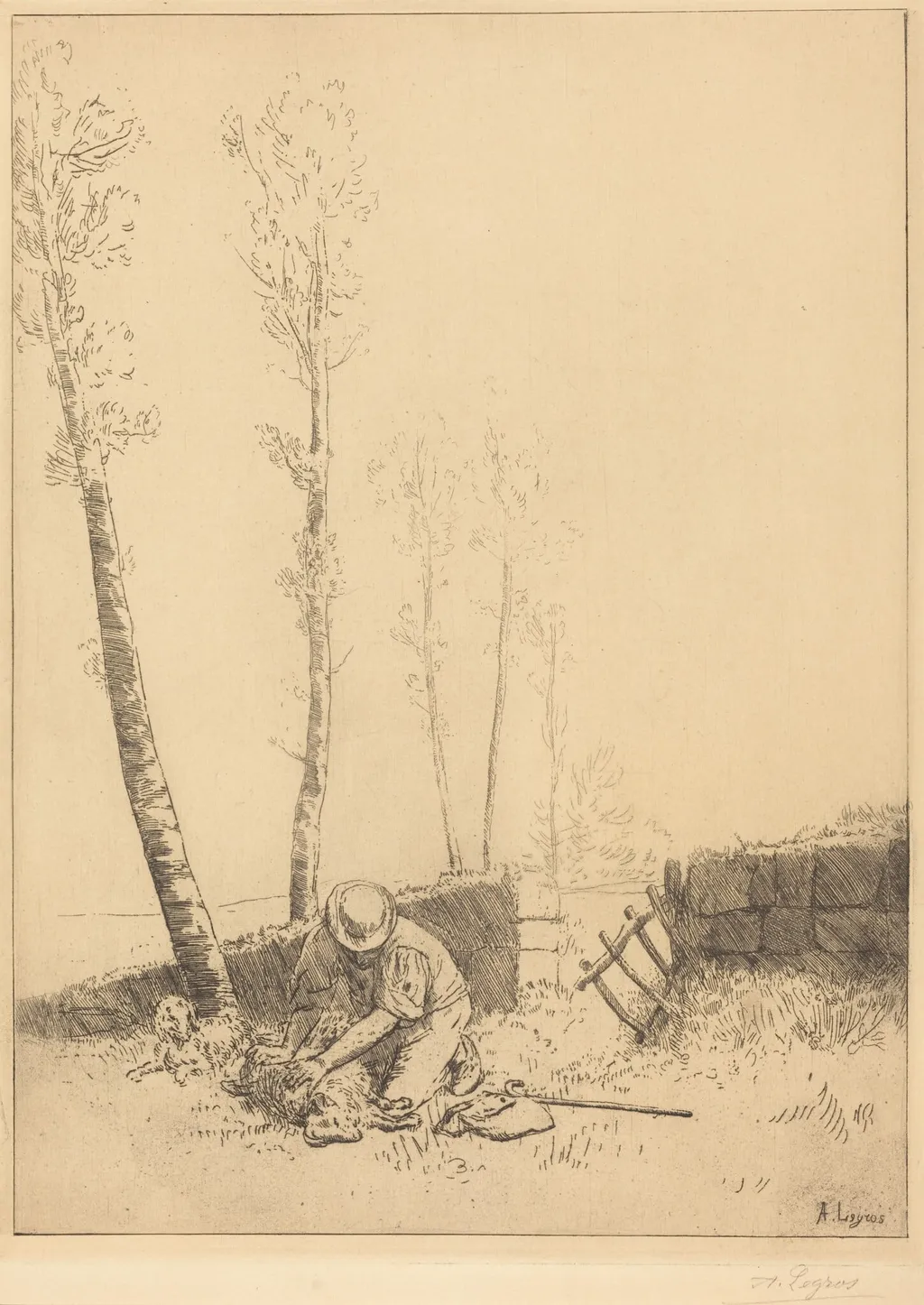 Finding the Sheep (Le mouton retrouve), by Alphonse Legros, ink, 1874