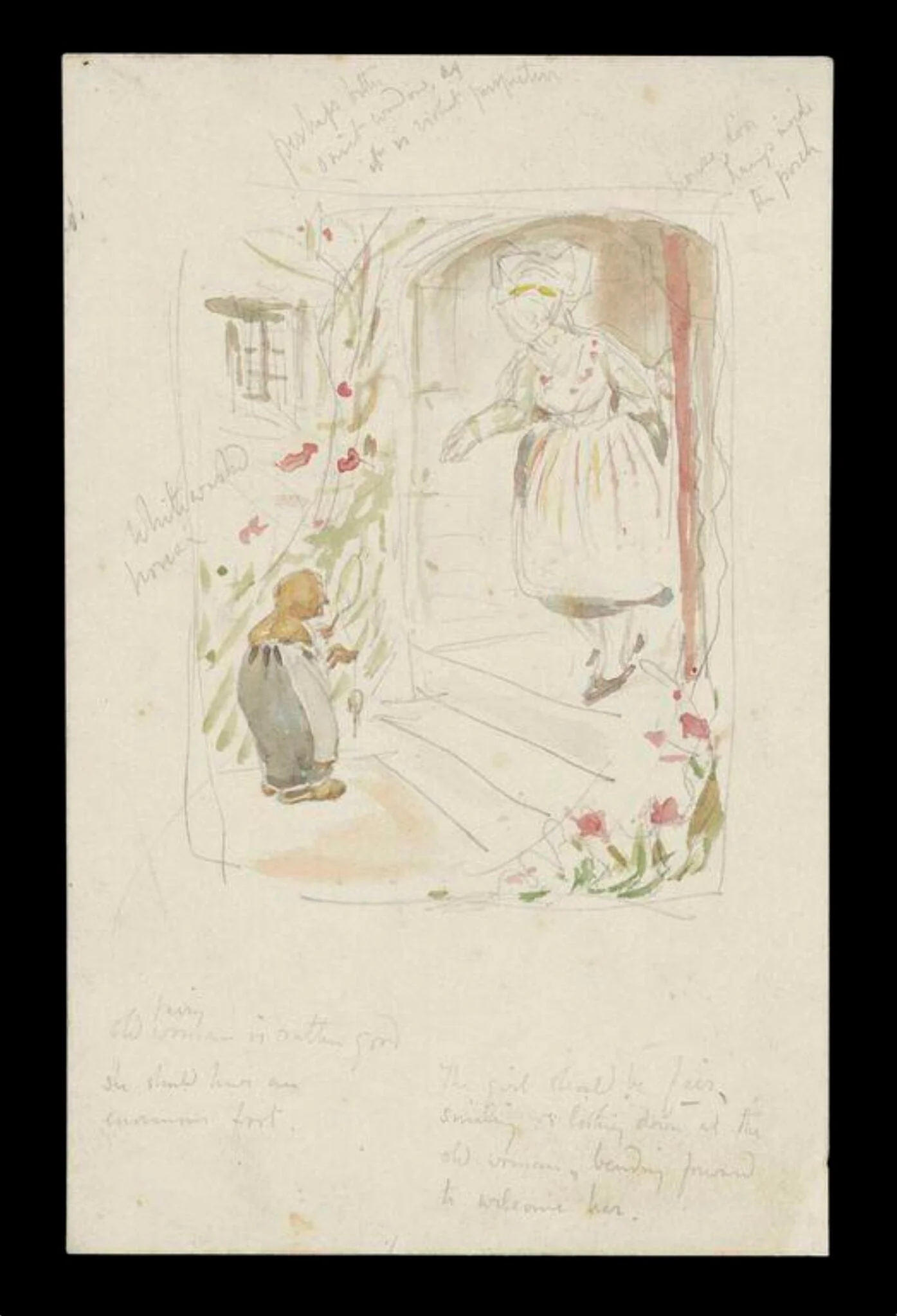 Rough sketch illustrating 'The Three Spinners', detail
