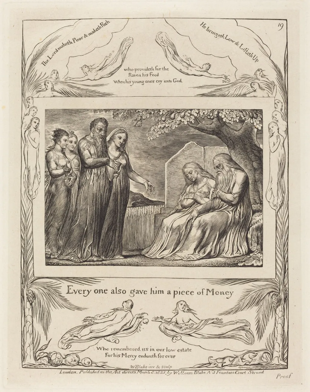 Job Accepting Charity, by William Blake, ink, 1825