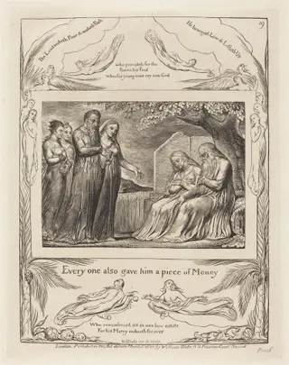 Job Accepting Charity, by William Blake, ink, 1825