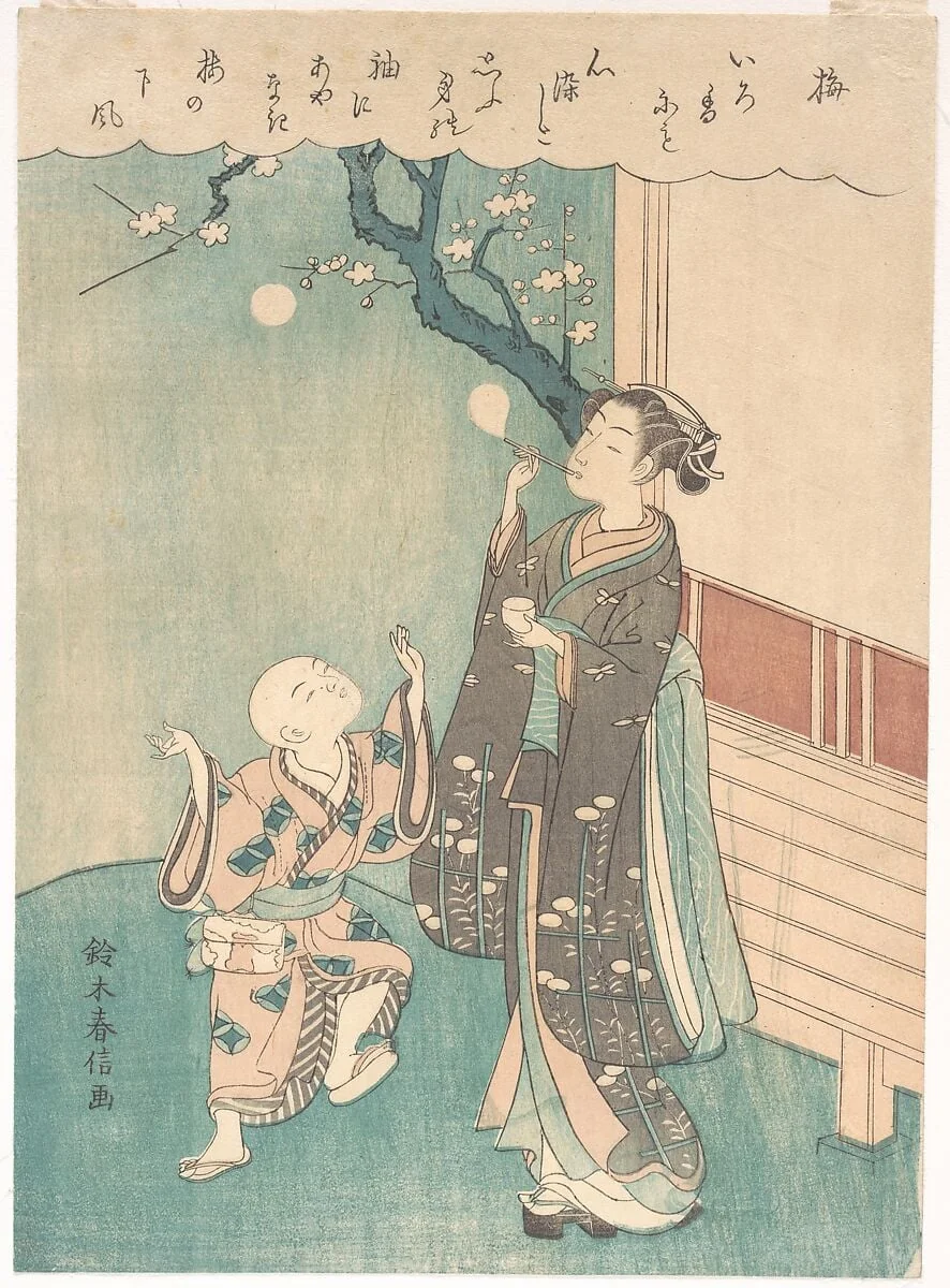 梅|Blowing Soap Bubbles Under the Plum Blossom, detail