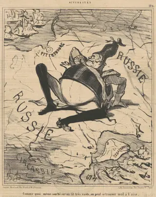 Comme quoi ... sur un lit três vaste ,,,, by Honoré Daumier, ink, 1854
