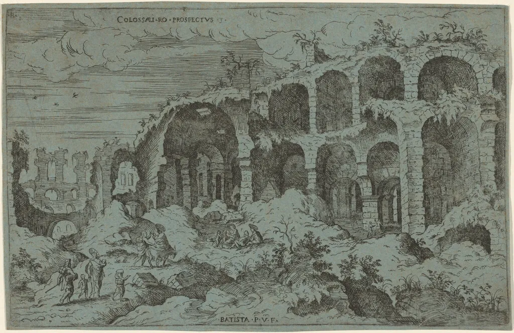 Colossaei. Ro. Prospectus. 3 (Third View of the Colosseum in Rome), by Giovanni Battista Pittoni, ink, 1561