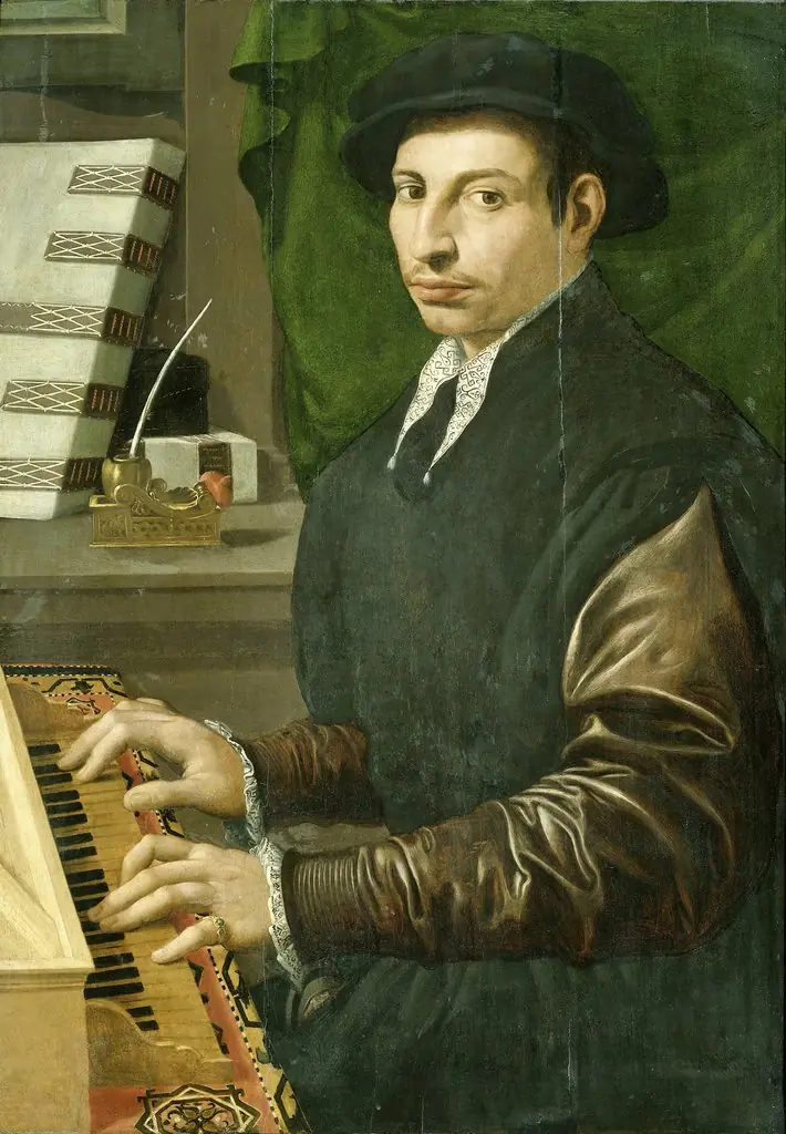 Man Playing the Clavichord, by Francesco Traballesi, oil, 1562