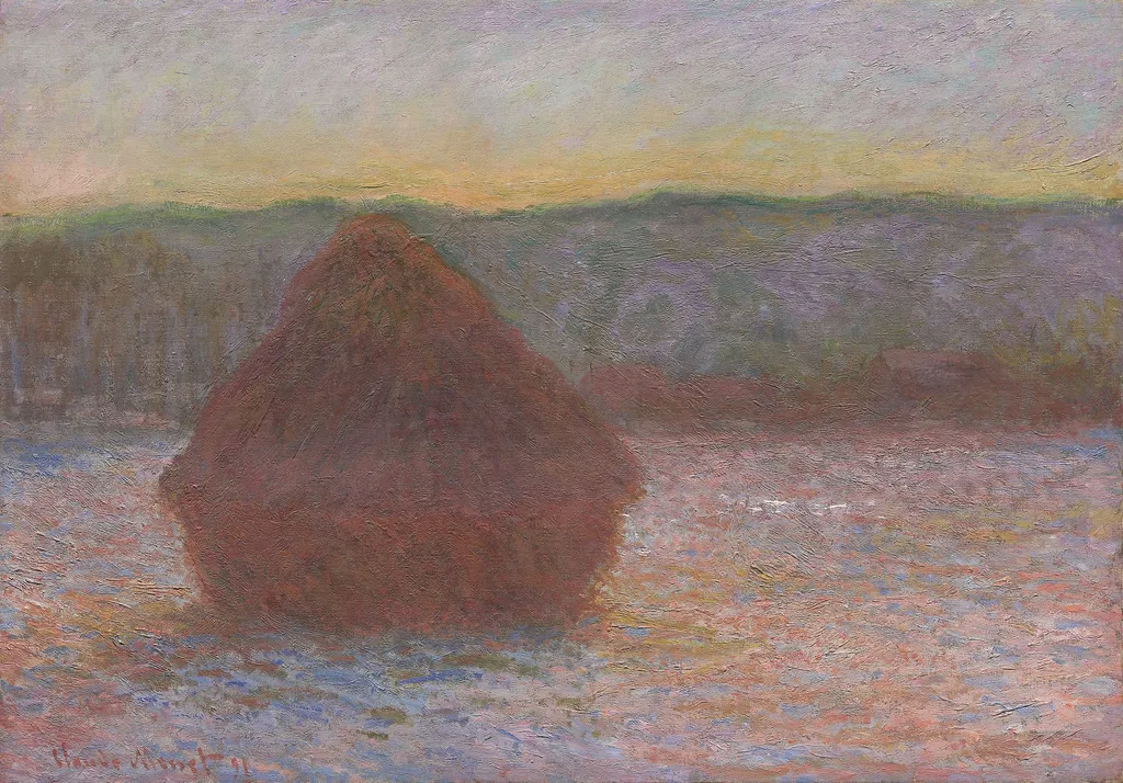 Stack of Wheat (Thaw, Sunset), by Claude Monet, oil, 1896