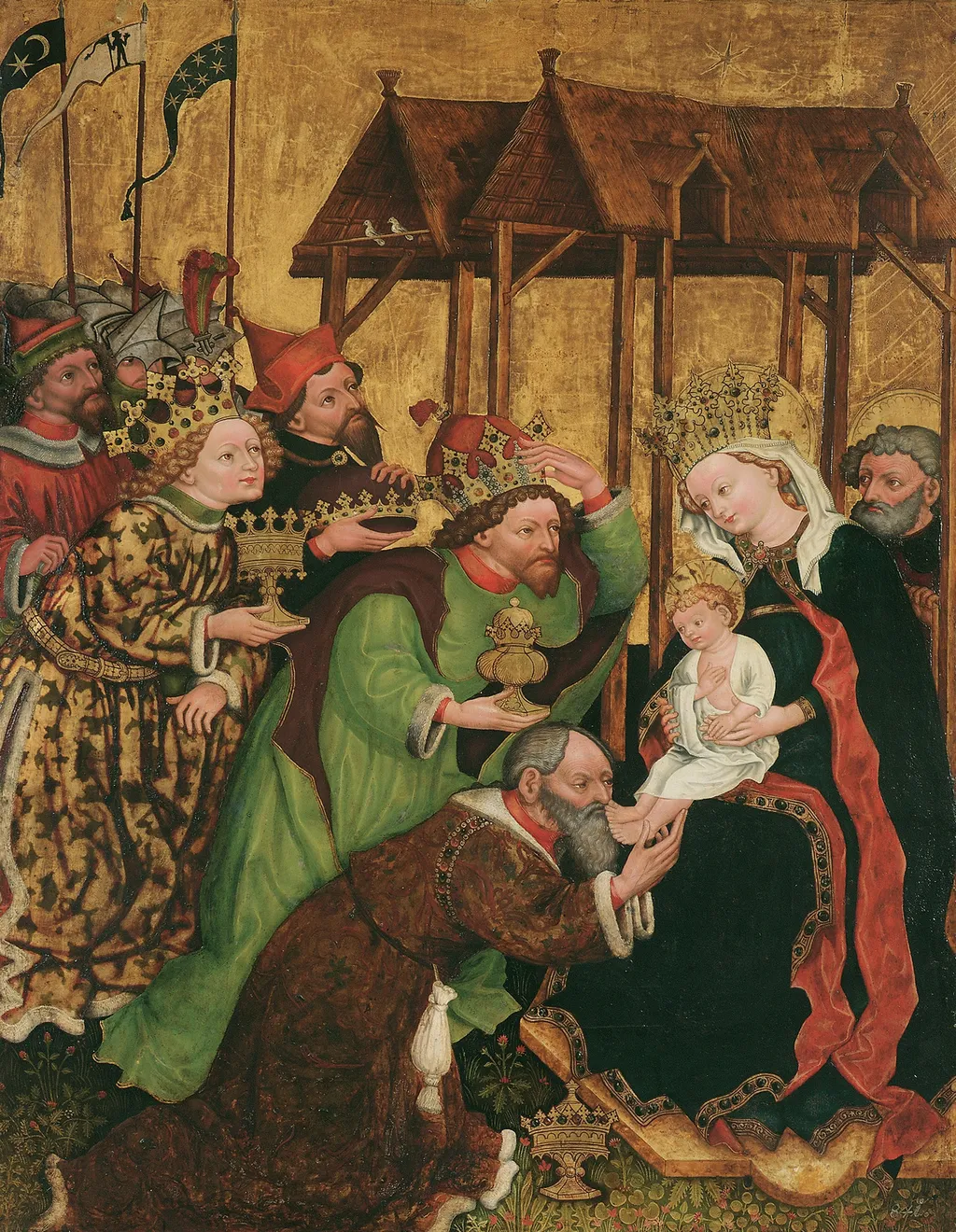 Anbetung der Heiligen Drei Könige (Innenseite); Erwählung Josephs und Vermählung Mariens (Außenseite), by Leonhard von Brixen, unspecified, 1460