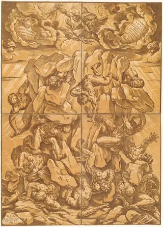 The Fall of the Giants, by Bartolomeo Coriolano, ink, 1641