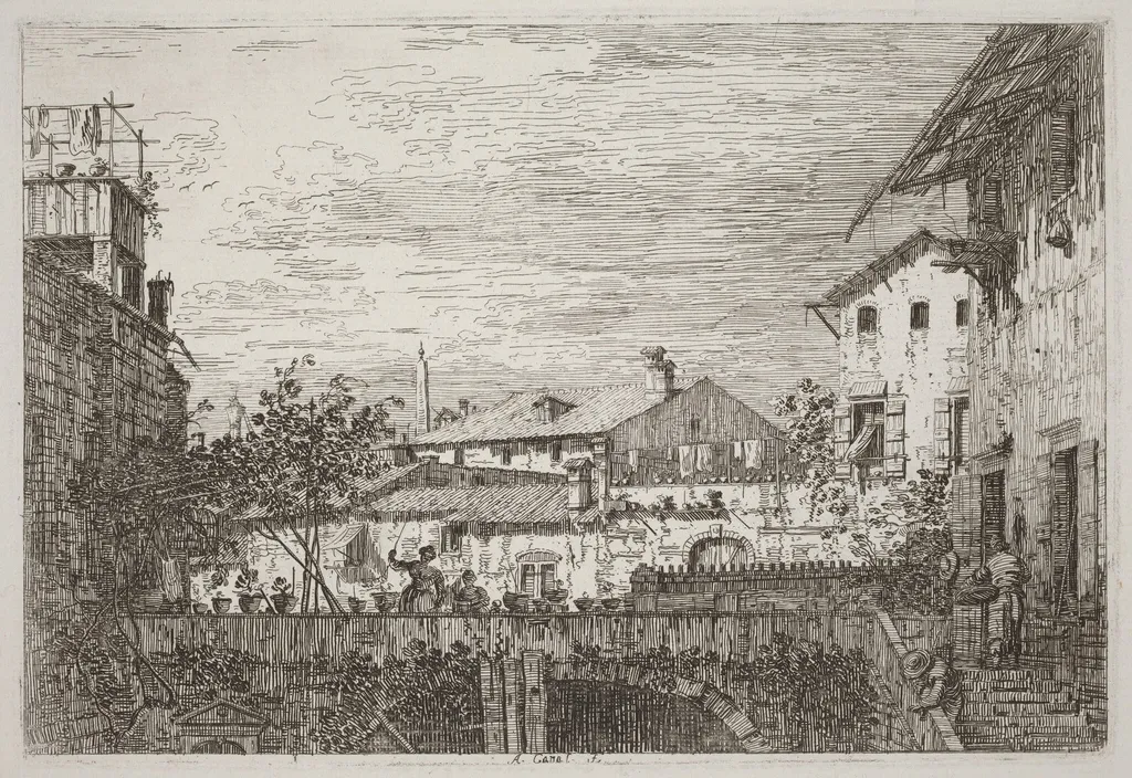 The Terrace [lower right], by Canaletto, ink, 1740