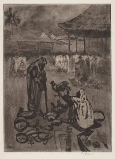Chicken Vendor, Trinidad, by George Overbury Hart, ink, 1923