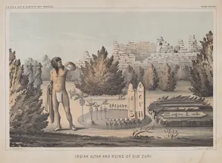 Indian Altar and Ruins of Old Zuni, by Heinrich Baldwin Mollhausen, ink, 1855