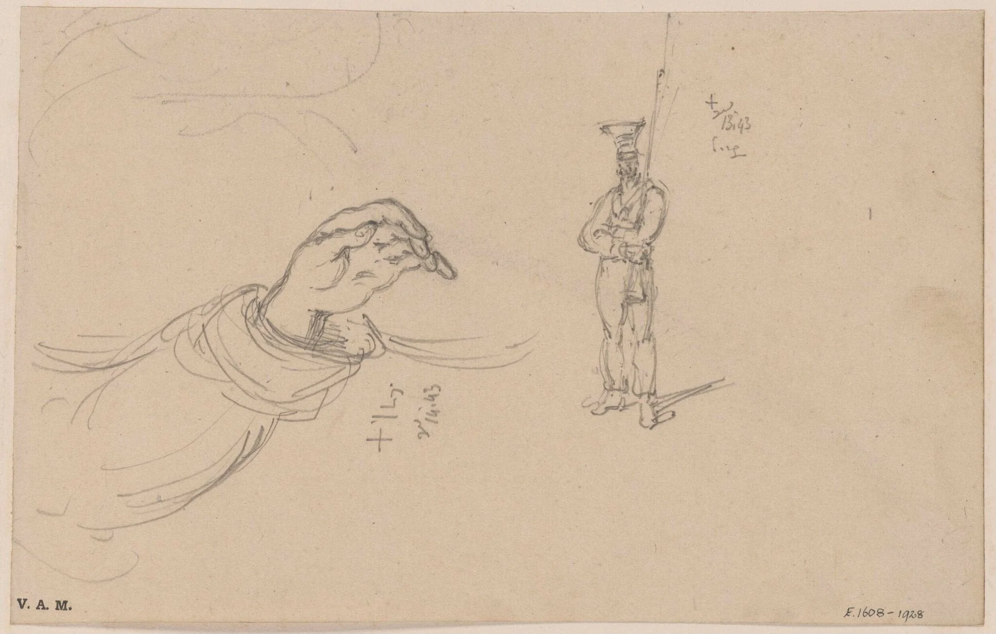 A hand and sleeve, and a soldier, detail