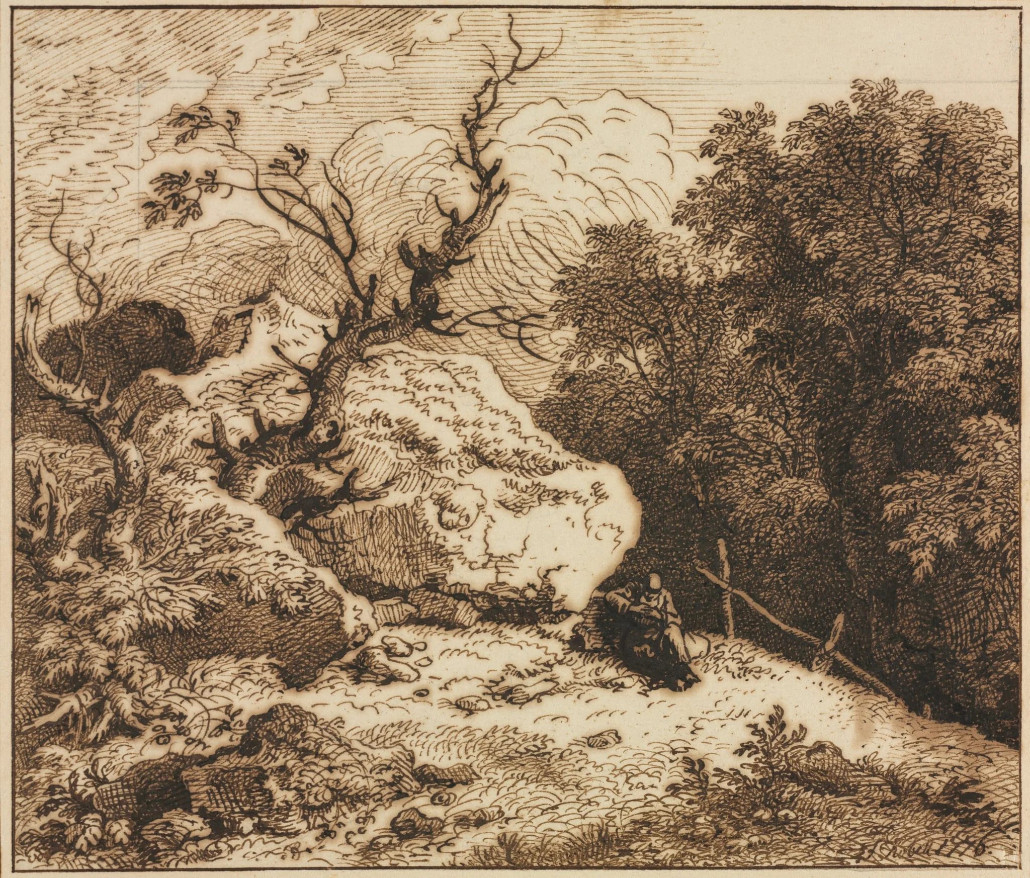 Hermit in a Wooded Landscape, detail