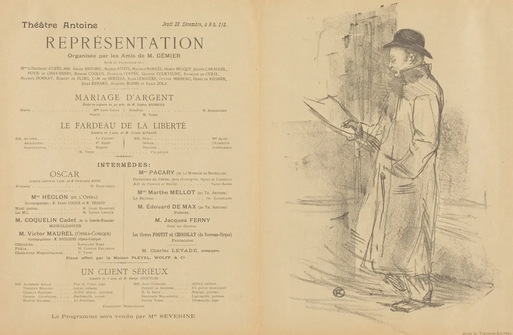Mariage d'argent; Le Fardeau de la liberté; Un Client sérieux [recto], by Henri de Toulouse-Lautrec, ink, 1897