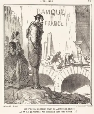 A propos des... caves de la Banque de France, by Honoré Daumier, ink, 1866