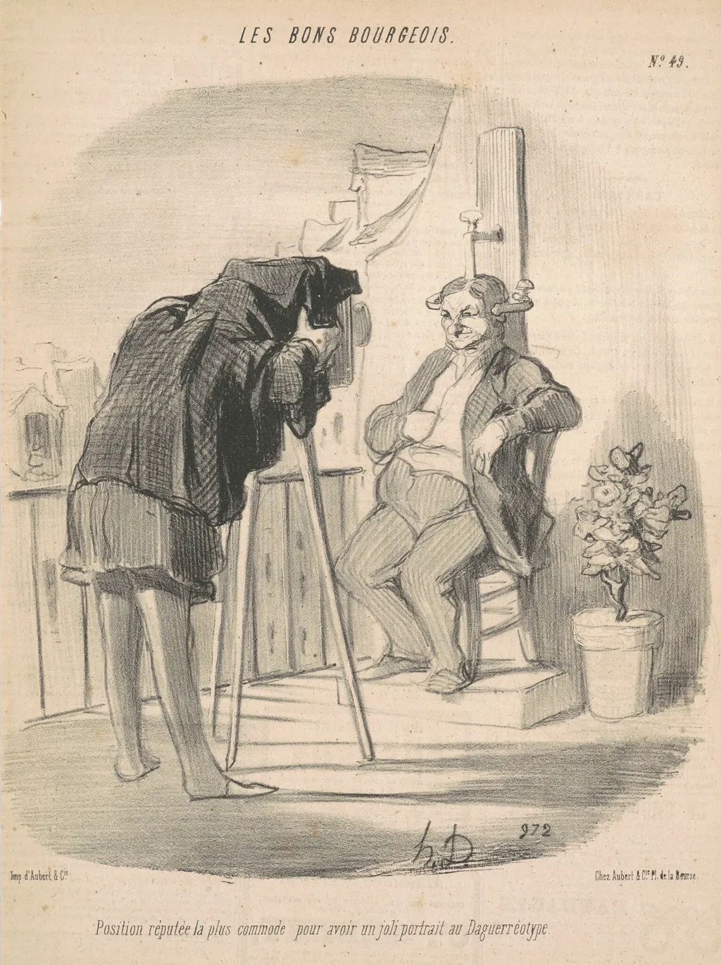Position réputée la plus commode pour un portrait au daguerréotype, by Honoré Daumier, ink, 24