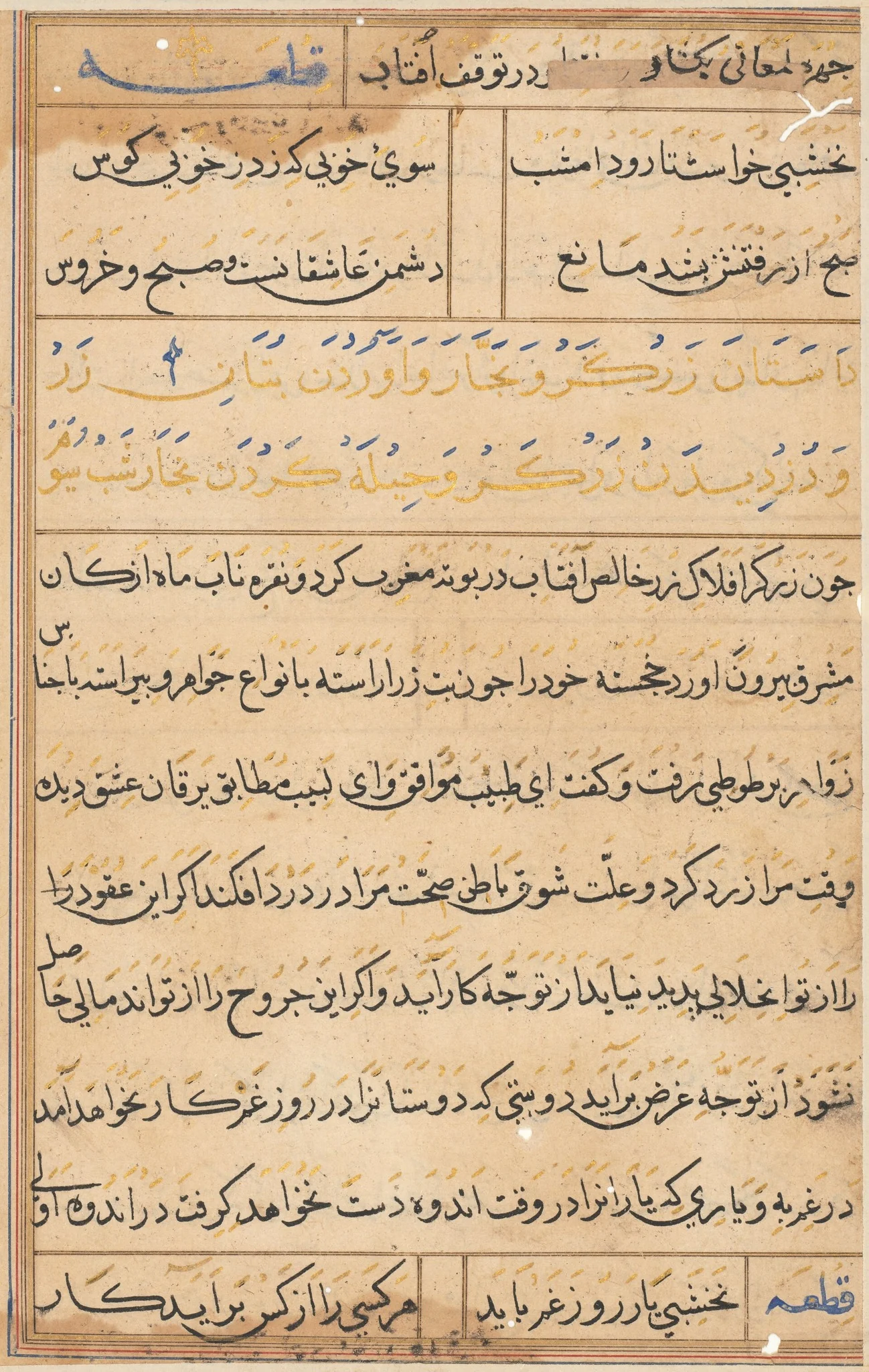 Page from Tales of a Parrot (Tuti-nama): text page, detail