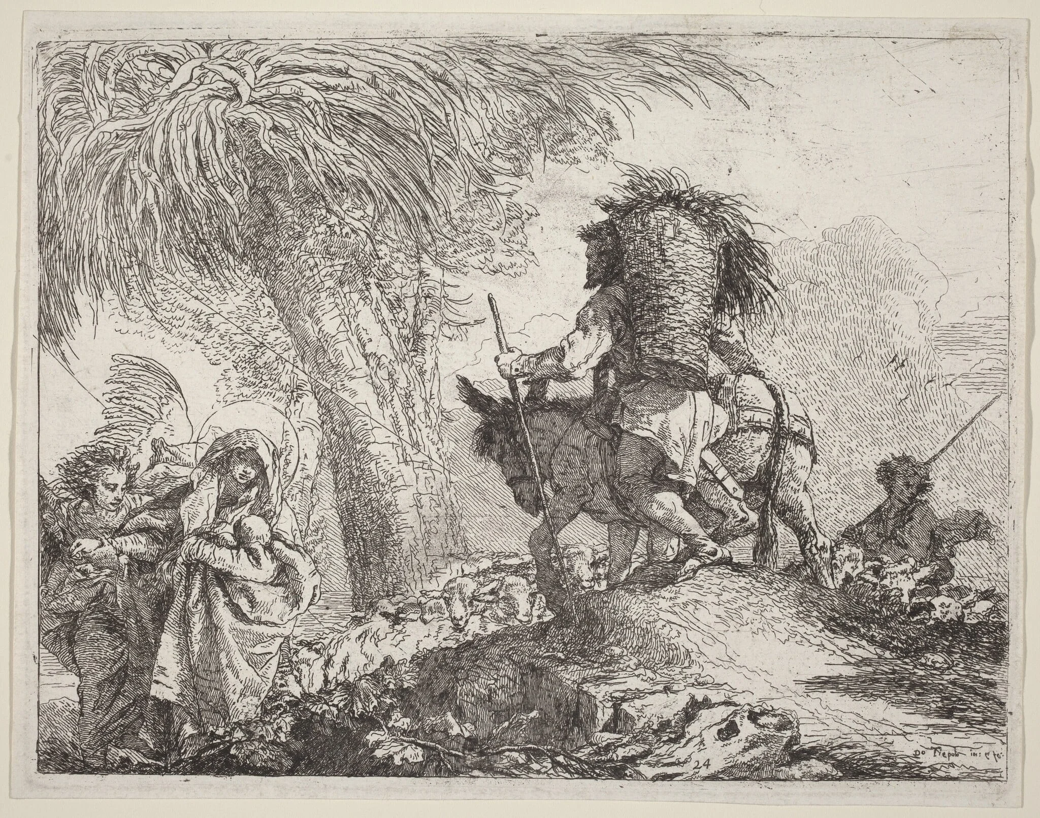 The Flight, Joseph at Right and Mary and Angel at Left, detail