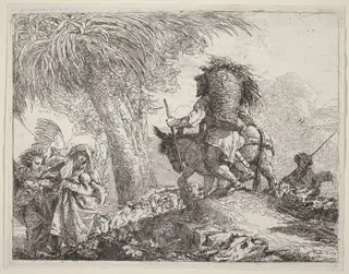 The Flight, Joseph at Right and Mary and Angel at Left, by Giovanni Domenico Tiepolo, ink, 1753